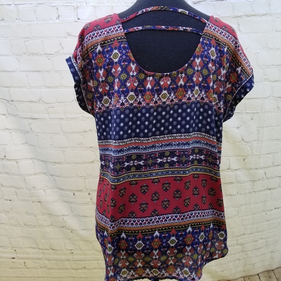 Pink Rose L red navy multi print cut out back top - Picture 4 of 7